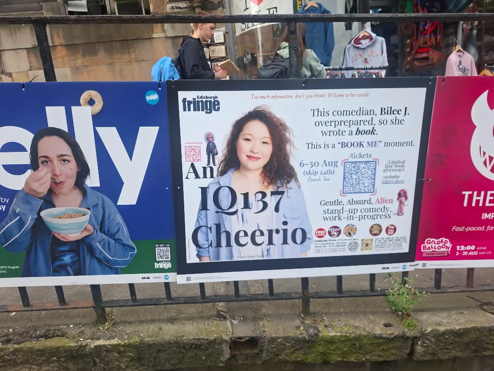 An IQ137 Cheerio banner outside an Edinburgh shop