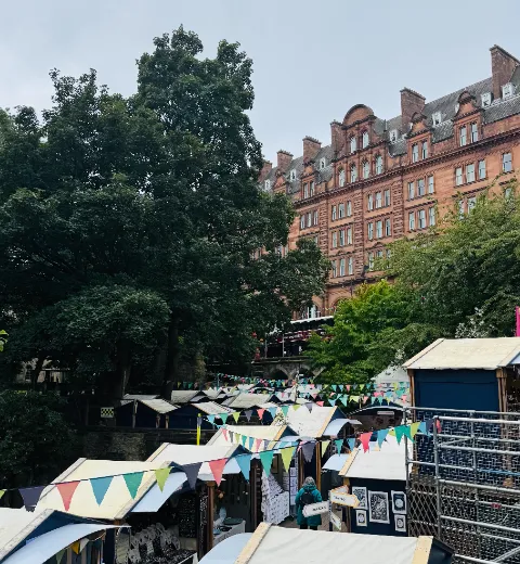 Bunting over the West End craft fair stalls